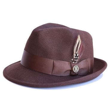 Bruno Capelo Blues Wool Pinch Front Fedora in Brown #color_ Brown