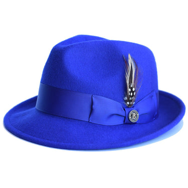 Bruno Capelo Blues Wool Pinch Front Fedora in Royal #color_ Royal