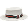 Bruno Capelo Boater Straw Flat Brim Skimmer in White / Red / Green #color_ White / Red / Green