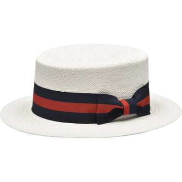 Bruno Capelo Boater Straw Flat Brim Skimmer in White / Red / Blue
