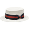 Bruno Capelo Boater Straw Flat Brim Skimmer in White / Red / Blue #color_ White / Red / Blue