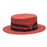 Bruno Capelo Boater Straw Flat Brim Skimmer in Red #color_ Red