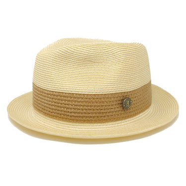 Bruno Capelo Broadway 100% Natural Milan Fedora in Ivory / Tan #color_ Ivory / Tan