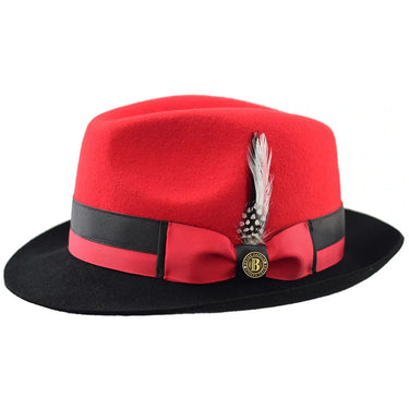 Bruno Capelo Caesar Pinch Front Wool Fedora in Red / Black #color_ Red / Black