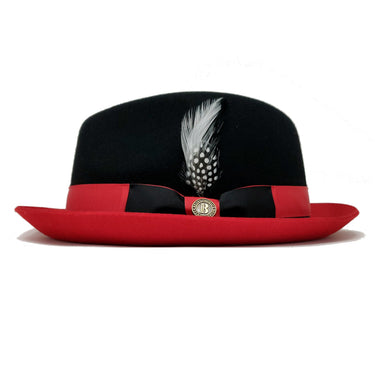 Bruno Capelo Caesar Pinch Front Wool Fedora in Black / Red #color_ Black / Red