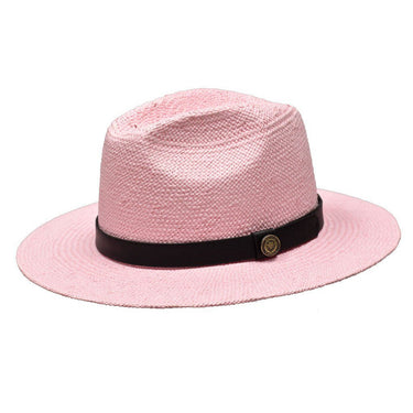 Bruno Capelo Cali Wide Brim Pinch Front Straw Fedora in Light Pink / Black