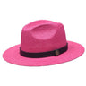 Bruno Capelo Cali Wide Brim Pinch Front Straw Fedora in Fuschia Pink / Black #color_ Fuschia Pink / Black