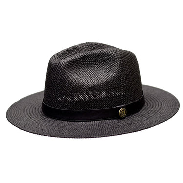 Bruno Capelo Cali Wide Brim Pinch Front Straw Fedora in Black