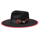 Bruno Capelo Cleveland Wide Brim Wool Fedora in Black / Red