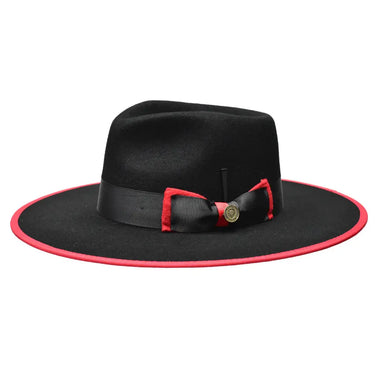 Bruno Capelo Cleveland Wide Brim Wool Fedora in Black / Red
