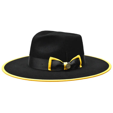 Bruno Capelo Cleveland Wide Brim Wool Fedora in Black / Yellow #color_ Black / Yellow