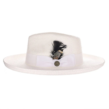Bruno Capelo Colonial Wide Brim Shantung Straw Fedora in White