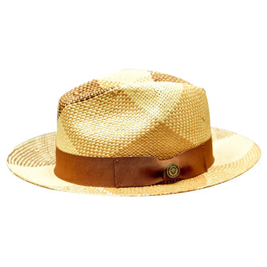 Bruno Capelo Cuban Hand-Dyed Straw Fedora in Cognac / Brown / Natural #color_ Cognac / Brown / Natural