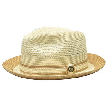 Bruno Capelo Dayton Two-Tone Straw Fedora in Ivory / Cognac #color_ Ivory / Cognac