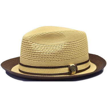 Bruno Capelo Dayton Two-Tone Straw Fedora in Natural / Brown #color_ Natural / Brown