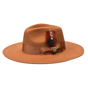 Bruno Capelo Duke Wide Brim Wool Fedora in Cognac