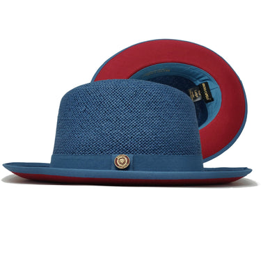 Bruno Capelo Empire Straw Red Bottom Fedora in Denim / Red