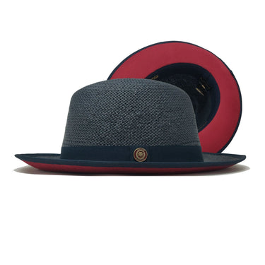 Bruno Capelo Empire Straw Red Bottom Fedora in Navy / Red #color_ Navy / Red