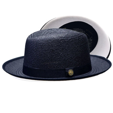 Bruno Capelo Empire White Bottom Straw Fedora in Navy / White