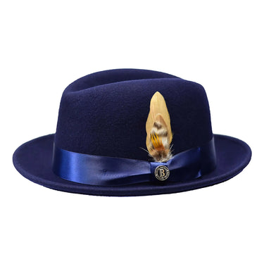 Bruno Capelo Florence Wool Felt Fedora Hat in Navy Blue #color_ Navy Blue