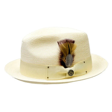 Bruno Capelo Franco Pinch Front Straw Fedora in Ivory #color_ Ivory