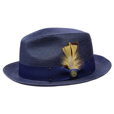 Bruno Capelo Franco Pinch Front Straw Fedora in Navy #color_ Navy