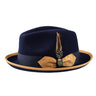 Bruno Capelo Gatsby Pinch Front Wool Fedora in Navy / Camel #color_ Navy / Camel