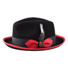 Bruno Capelo Gatsby Pinch Front Wool Fedora in Black / Red #color_ Black / Red