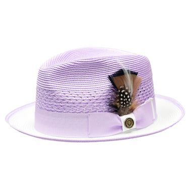 Bruno Capelo Havana Pinch Front Straw Fedora in White Lavender