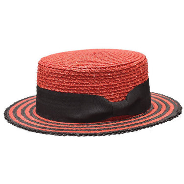 Bruno Capelo Italia 4-Ply Koberg Straw Boater in Red / Black