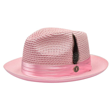 Bruno Capelo Julian Pinch Front Straw Fedora in Pink
