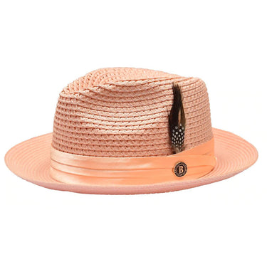 Bruno Capelo Julian Pinch Front Straw Fedora in Peach