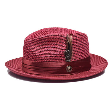 Bruno Capelo Julian Pinch Front Straw Fedora in Burgundy