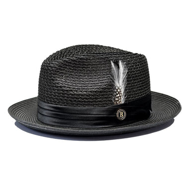 Bruno Capelo Julian Pinch Front Straw Fedora in Black