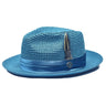 Bruno Capelo Julian Pinch Front Straw Fedora in Teal Blue