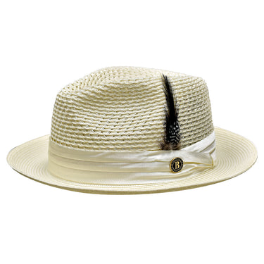Bruno Capelo Julian Pinch Front Straw Fedora in Ivory #color_ Ivory