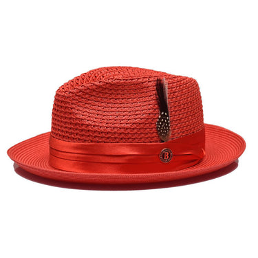 Bruno Capelo Julian Pinch Front Straw Fedora in Red #color_ Red