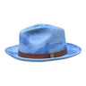 Bruno Capelo Kayden Hand-dyed Wool Pinch Front Fedora in Blue Camo #color_ Blue Camo