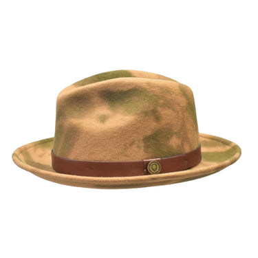 Bruno Capelo Kayden Hand-dyed Wool Pinch Front Fedora Tan / Green Camo