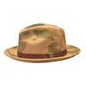 Bruno Capelo Kayden Hand-dyed Wool Pinch Front Fedora in Tan / Green Camo #color_ Tan / Green Camo