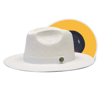 Bruno Capelo Kingdom Color Bottom Wide Brim Straw Fedora in White / Gold