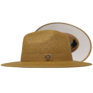 Bruno Capelo Kingdom Color Bottom Wide Brim Straw Fedora in Acorn / Bone