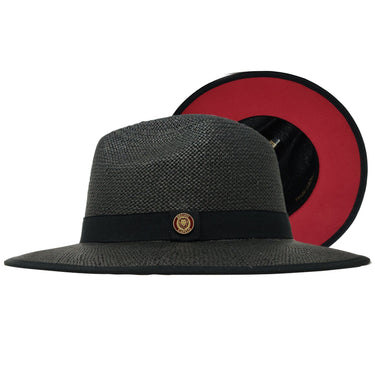 Bruno Capelo Kingdom Red Bottom Wide Brim Straw Fedora in Black / Red