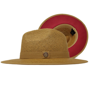 Bruno Capelo Kingdom Red Bottom Wide Brim Straw Fedora in Acorn / Red