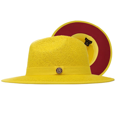 Bruno Capelo Kingdom Red Bottom Wide Brim Straw Fedora in Gold / Red