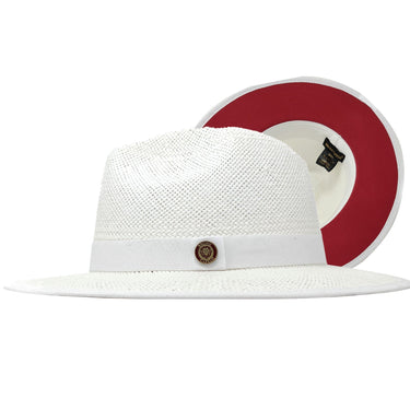 Bruno Capelo Kingdom Red Bottom Wide Brim Straw Fedora in White / Red