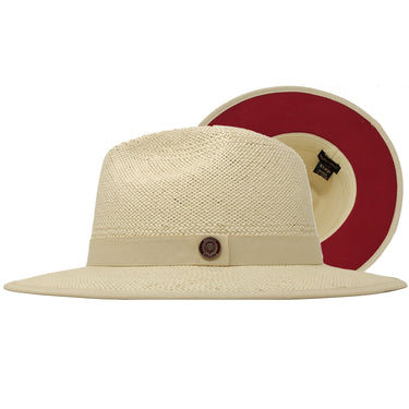 Bruno Capelo Kingdom Red Bottom Wide Brim Straw Fedora in Natural / Red #color_ Natural / Red