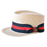 Bruno Capelo Legionnaire Boater (Straw) Straw Dress Cap in Natural - Navy / Red #color_ Natural - Navy / Red