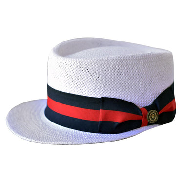 Bruno Capelo Legionnaire Boater (Straw) Straw Dress Cap in White - Navy / Red