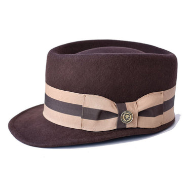 Bruno Capelo Legionnaire Boater (Wool) Wool Dress Cap in Brown / Camel #color_ Brown / Camel